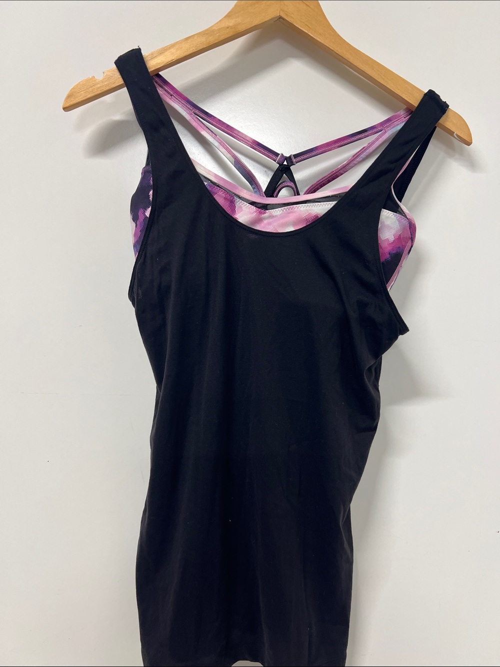 lululemon, Tank Top w/Detachable Sports Bra, Size 8, Black/Multi Colored